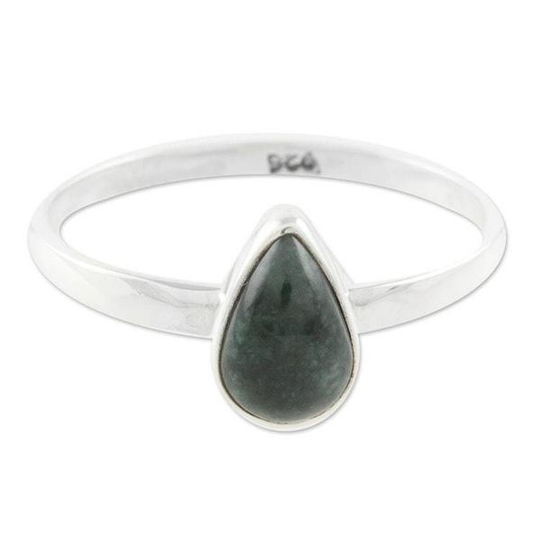Alternate image for Dark Green Drop-Shaped Jade Single Stone Ring from Guatemala Dark Green Ancient Drop
