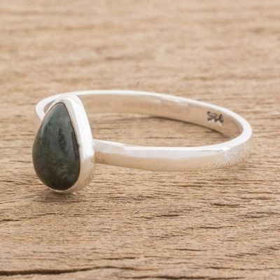 Alternate image for Dark Green Drop-Shaped Jade Single Stone Ring from Guatemala Dark Green Ancient Drop