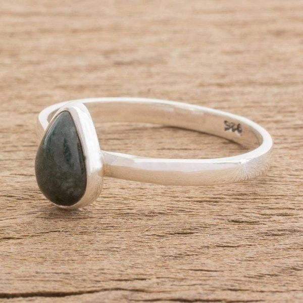 Alternate image for Dark Green Drop-Shaped Jade Single Stone Ring from Guatemala Dark Green Ancient Drop