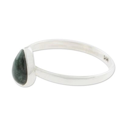 Alternate image for Dark Green Drop-Shaped Jade Single Stone Ring from Guatemala Dark Green Ancient Drop