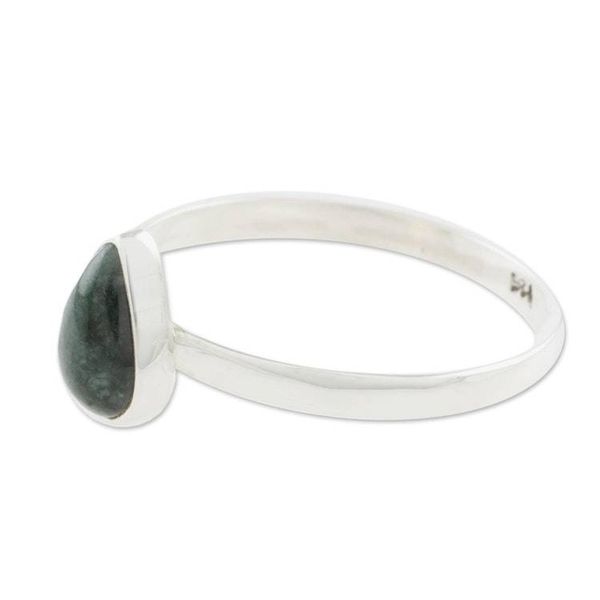 Alternate image for Dark Green Drop-Shaped Jade Single Stone Ring from Guatemala Dark Green Ancient Drop