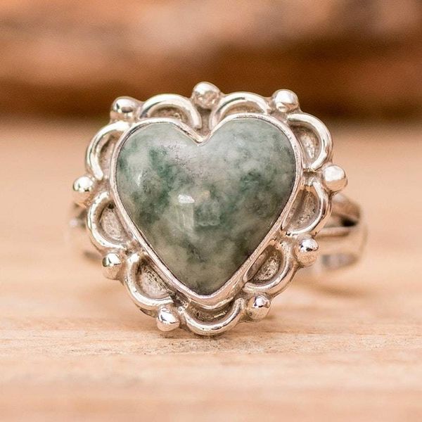 Alternate image for Jade Hearts on Sterling Silver Handcrafted Ring Zinnia Love
