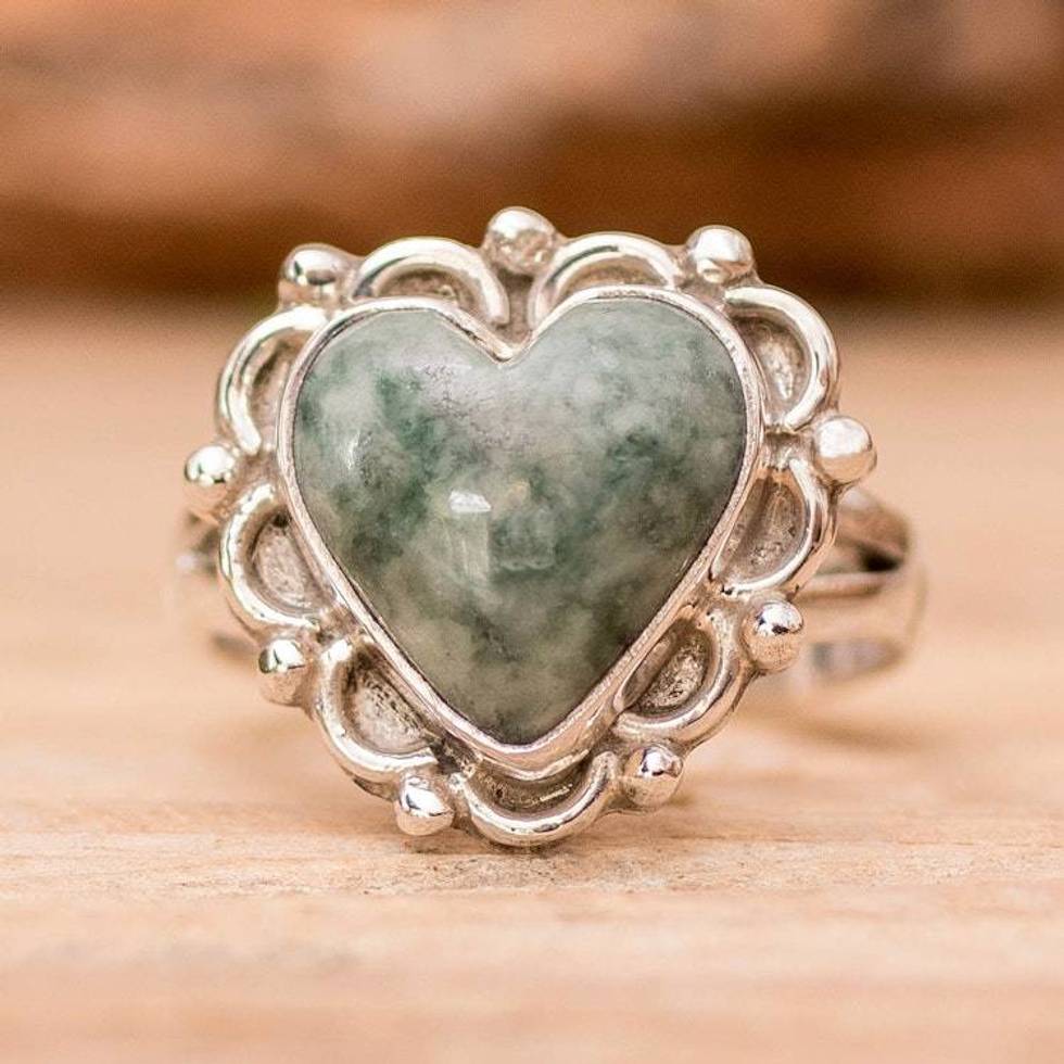 Jade Hearts on Sterling Silver Handcrafted Ring 'Zinnia Love'