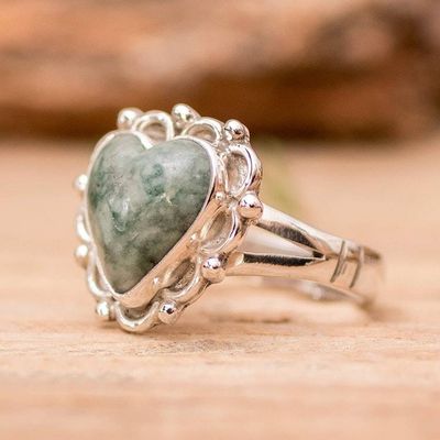 Alternate image for Jade Hearts on Sterling Silver Handcrafted Ring Zinnia Love