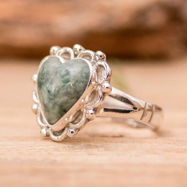 Alternate image for Jade Hearts on Sterling Silver Handcrafted Ring Zinnia Love