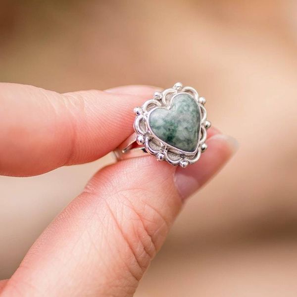 Alternate image for Jade Hearts on Sterling Silver Handcrafted Ring Zinnia Love