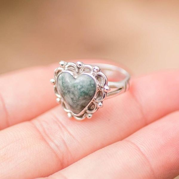 Alternate image for Jade Hearts on Sterling Silver Handcrafted Ring Zinnia Love