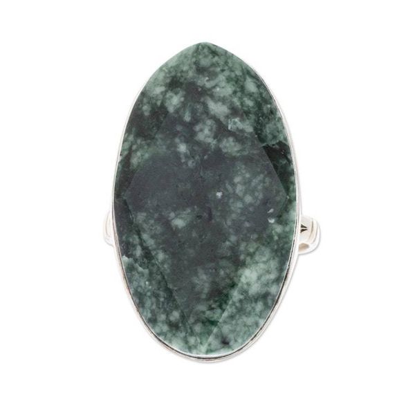 Alternate image for Fair Trade Sterling Silver Jade Cocktail Ring Dark Green Maya Mystique
