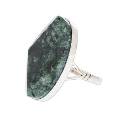 Alternate image for Fair Trade Sterling Silver Jade Cocktail Ring Dark Green Maya Mystique