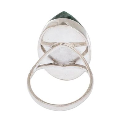 Alternate image for Fair Trade Sterling Silver Jade Cocktail Ring Dark Green Maya Mystique