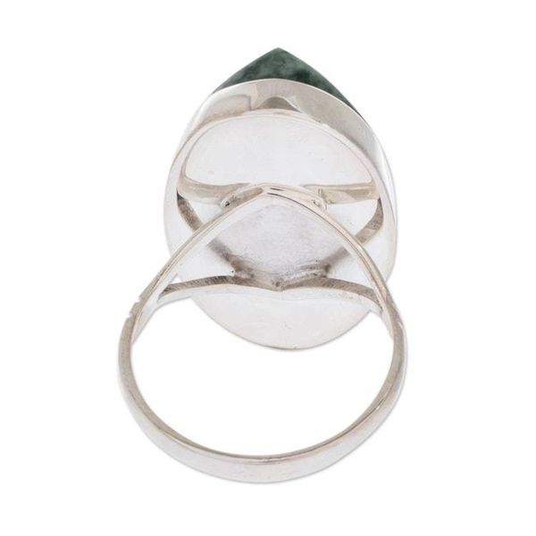 Alternate image for Fair Trade Sterling Silver Jade Cocktail Ring Dark Green Maya Mystique