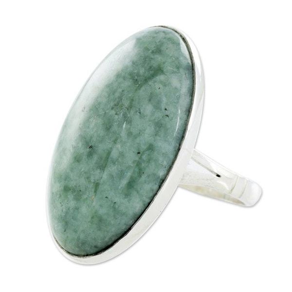 Alternate image for Handcrafted Minimalist Forest Green Jade and Silver Ring Shades of Green