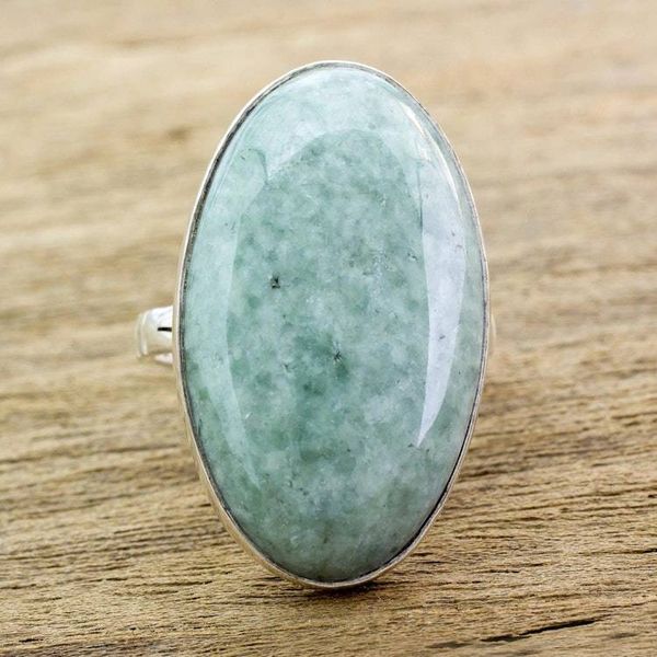 Alternate image for Handcrafted Minimalist Forest Green Jade and Silver Ring Shades of Green