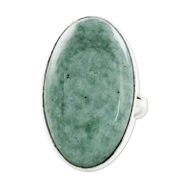 Alternate image for Handcrafted Minimalist Forest Green Jade and Silver Ring Shades of Green