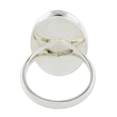 Alternate image for Handcrafted Minimalist Forest Green Jade and Silver Ring Shades of Green