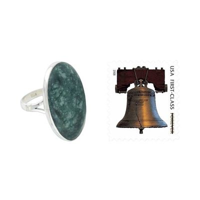 Alternate image for Handcrafted Minimalist Forest Green Jade and Silver Ring Shades of Green