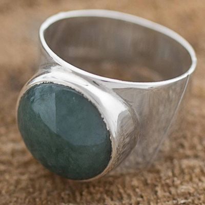 Alternate image for Jade and Sterling Silver Dome Ring from Guatemala Living Energy