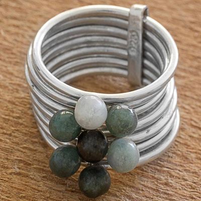 Alternate image for Green and Black Jade Gem Ring in 925 Silver My Daily Blessings