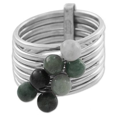Alternate image for Green and Black Jade Gem Ring in 925 Silver My Daily Blessings