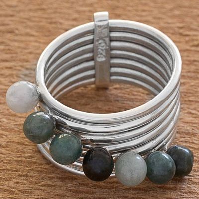 Alternate image for Green and Black Jade Gem Ring in 925 Silver My Daily Blessings