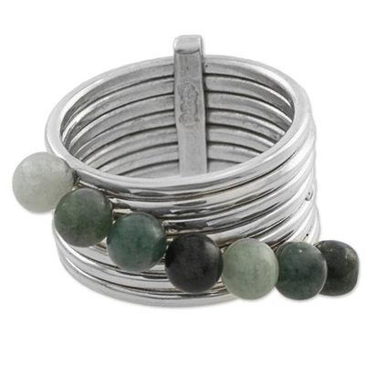Alternate image for Green and Black Jade Gem Ring in 925 Silver My Daily Blessings