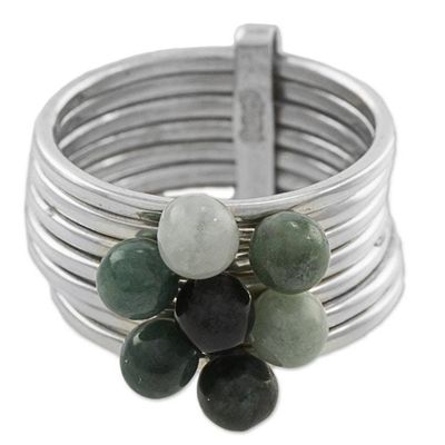 Alternate image for Green and Black Jade Gem Ring in 925 Silver My Daily Blessings
