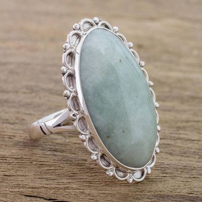 Main image for Guatemalan Hand Crafted Light Green Jade and Silver Ring Pale Dahlia