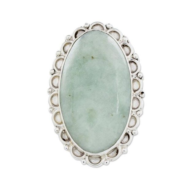 Alternate image for Guatemalan Hand Crafted Light Green Jade and Silver Ring Pale Dahlia