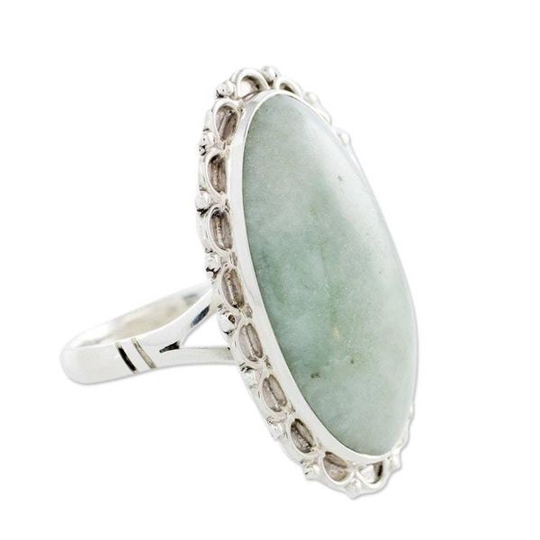 Alternate image for Guatemalan Hand Crafted Light Green Jade and Silver Ring Pale Dahlia