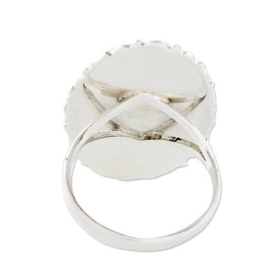Alternate image for Guatemalan Hand Crafted Light Green Jade and Silver Ring Pale Dahlia
