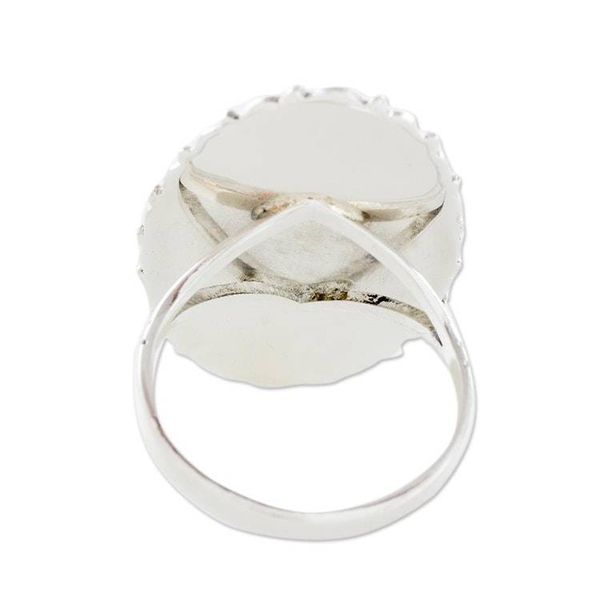 Alternate image for Guatemalan Hand Crafted Light Green Jade and Silver Ring Pale Dahlia