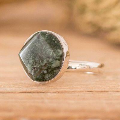 Alternate image for Modern Sterling Silver and Jade Cocktail Ring from Guatemala Night Forest