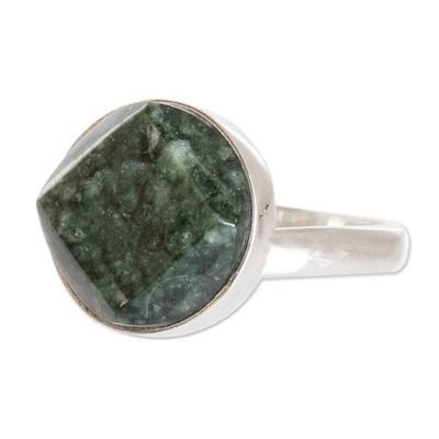 Alternate image for Modern Sterling Silver and Jade Cocktail Ring from Guatemala Night Forest