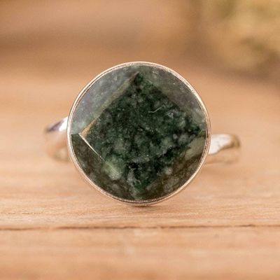 Alternate image for Modern Sterling Silver and Jade Cocktail Ring from Guatemala Night Forest