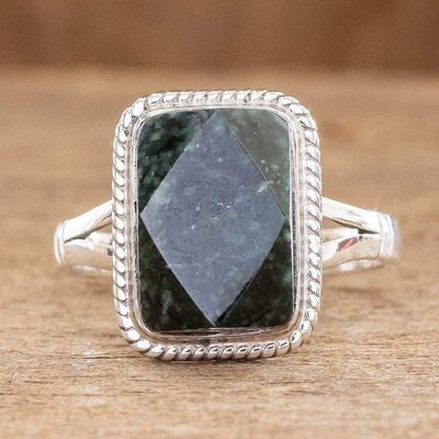 Alternate image for Sterling Silver Cocktail Jade Ring Maya Forest Princess