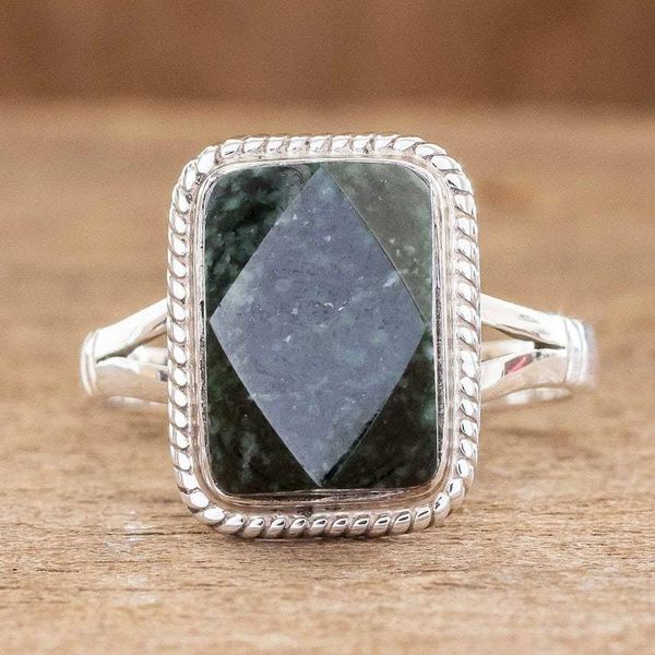Alternate image for Sterling Silver Cocktail Jade Ring Maya Forest Princess