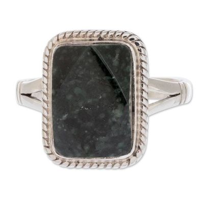 Alternate image for Sterling Silver Cocktail Jade Ring Maya Forest Princess