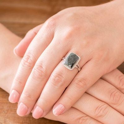 Alternate image for Sterling Silver Cocktail Jade Ring Maya Forest Princess