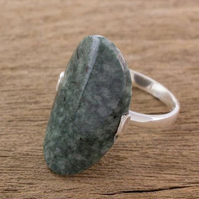 Primary image for Dark Green Jade and Silver Cocktail Ring from Guatemala Maya Virtue in Dark Green