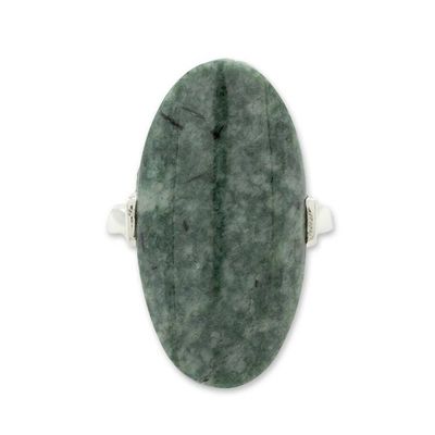 Alternate image for Dark Green Jade and Silver Cocktail Ring from Guatemala Maya Virtue in Dark Green