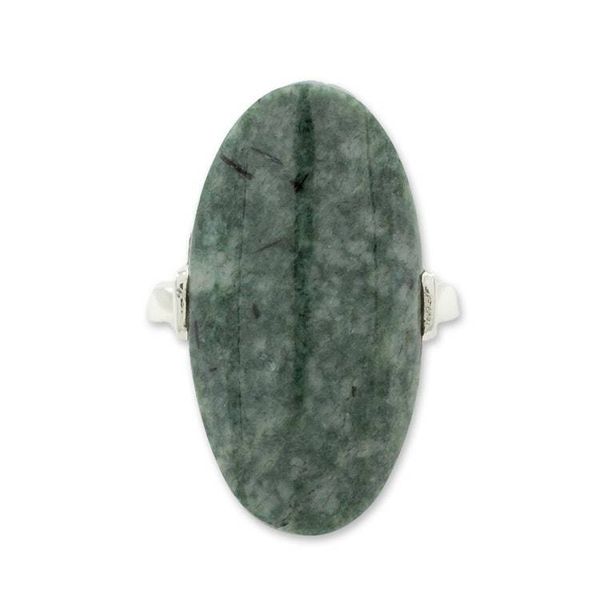 Alternate image for Dark Green Jade and Silver Cocktail Ring from Guatemala Maya Virtue in Dark Green