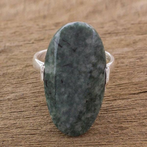 Alternate image for Dark Green Jade and Silver Cocktail Ring from Guatemala Maya Virtue in Dark Green