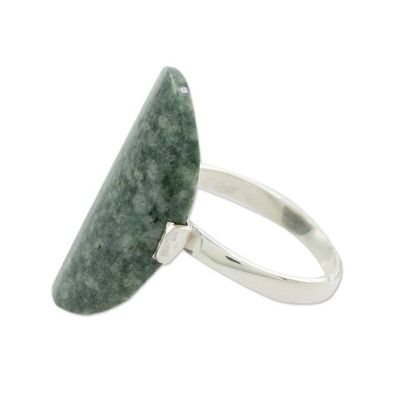 Alternate image for Dark Green Jade and Silver Cocktail Ring from Guatemala Maya Virtue in Dark Green