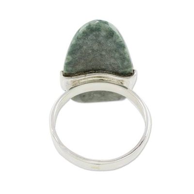 Alternate image for Dark Green Jade and Silver Cocktail Ring from Guatemala Maya Virtue in Dark Green