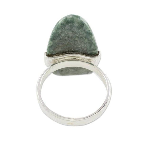 Alternate image for Dark Green Jade and Silver Cocktail Ring from Guatemala Maya Virtue in Dark Green