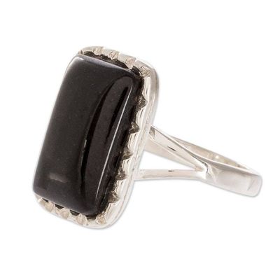 Alternate image for Sterling Silver Ring with Black Jade Stone from Guatemala Black Reflection