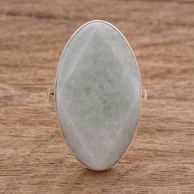 Primary image for Sterling Silver and Light Green Jade Cocktail Ring Green Maya Mystique