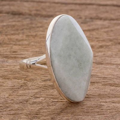 Alternate image for Sterling Silver and Light Green Jade Cocktail Ring Green Maya Mystique