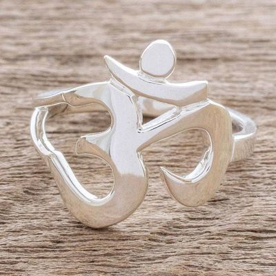 Alternate image for Artisan Crafted Om Symbol Cocktail Ring Spiritual Journey