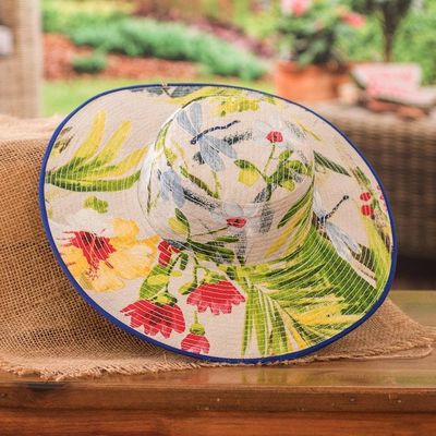 Primary image for Tropical Cotton Sun Hat with Blue Piping and 4-Inch Brim Tropical World
